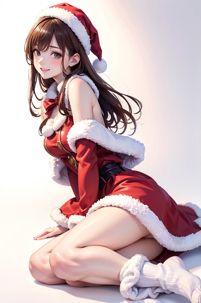 It's snowing,spread arms,town,(ultra detailed skin),curvy,petite,beautiful breasts,large breasts,pale skin,pointy breasts,erect nipples,(fantasy art,Highest image quality,Hyperrealist portrait,(8k),ultra-realistic,best quality, high quality, high definition, high quality texture,high detail,beautiful detailed,fine detailed,extremely detailed cg,detailed texture,a realistic representation of the face,masterpiece,Sense of presence,Dynamic,bold),(thin hair),(soft hair),Swept long bangs,extra light coppery amber hair,hair over one eye,clothed,(santa dress),tight mini skirt,stockings,Engineer boot