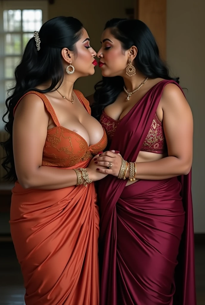One should be a fat woman who is 35 years of age, with fair skin, big ass, shapely body and wearing a flat salwar, and the other one who are loving and kissing her should be her boyfriend who is 50 years of age
