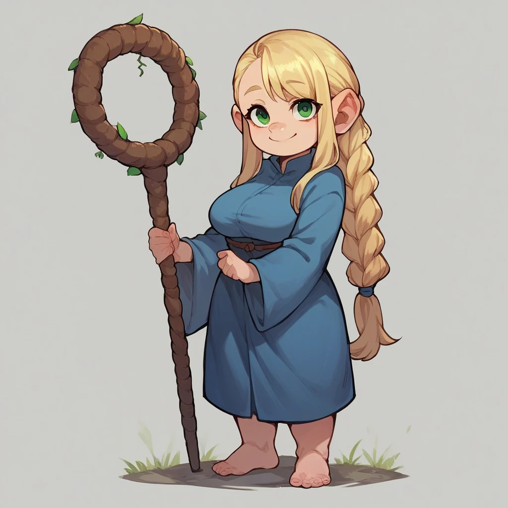 score_9, score_8_up, score_7_up, core_6, score_5, score_4, 
1girl, solo, MiniMarci, small girl, green eyes,blonde hair, half bangs, long hair, braided, large breasts, shortstack
standing, blue robe, holding staff, looking at viewer, smile