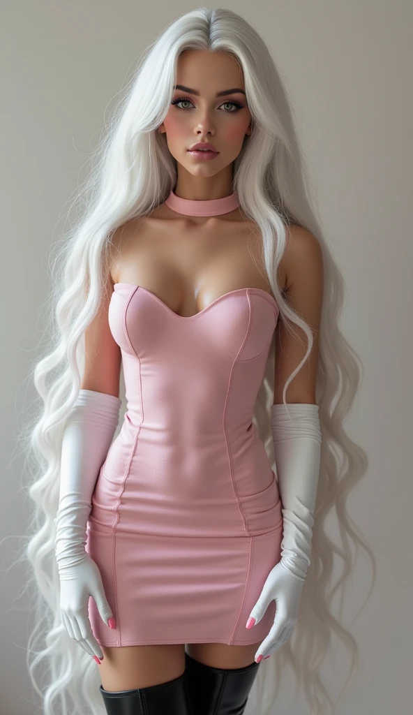 photorealistic,Realistic illustration in Modelshoot style,((masterpiece)),((The best quality)),((Ultra Quality)),((ultra detailed)),((1girl long white hair)),((Only)),((waifu:1.5)),Perfect anatomy,perfect hands,beautiful cuerpo,beautiful_method,ulzzang-6500-v1,e-chica,((Foto hiperrealista en primer plano de Mary R. from Mexico)), ((masterpiece, best quality)), (photorealistic:1.4), ((full body)), ((red red gloss midi dress:1.1)), ((heels)), ((in the bar)), ((arched hips, hands up)), cinematic light, beautiful woman, skinny, large breasts, black long hair, detailed face, smile, facing the camera, photo taken from a distance, age of 25 years old,((bright-pink_eyes)),long wavy hair, ((white hair)),hair clips,eyeliner,cute makeup,lipstick,Glossy lipstick,with a look of love, worry and sadness,((eyes detallados perfectos)),rainy with fog outside,evening,pink theme,bioluminiscencia,light particles,((Extremely CG Unity 8K Wallpaper)),((cinematic lighting,Best quality lights)),intricate details,Suave,sharp focus,Extremely beautiful and aesthetic,Octane rendering,Full length portrait,damp skin,((Perfect detailed body)),