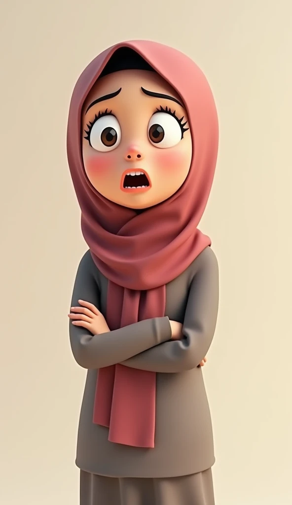One teacher angry face pointing finger wear muslimah 3d cartoon