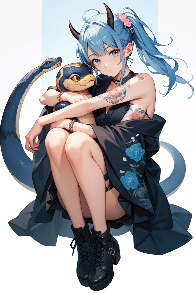 (extremely detailed CG unity 4k wallpaper),(masterpiece),(best quality),(ultra-detailed),(best illustration),(best shadow),(absurdres),(Detailed background), Pale skin, Peacock coat, Yellow pleated Miniskirt, Fishnet stockings, High heel boats, Blue eyes, Porcelain skin, hands behind back pose, neutral face, Simple background, Very long black hair (Hime),