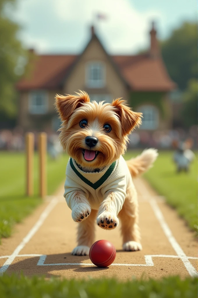 On the soccer field, playing ball, brown toy poodle, small dog, small puppy, sad, faceless, dropped corners of mouth, standing posture, 8k, professional photo, delicate, clear, sunny, light leak, masterpiece, ((cute))), (realistic))))