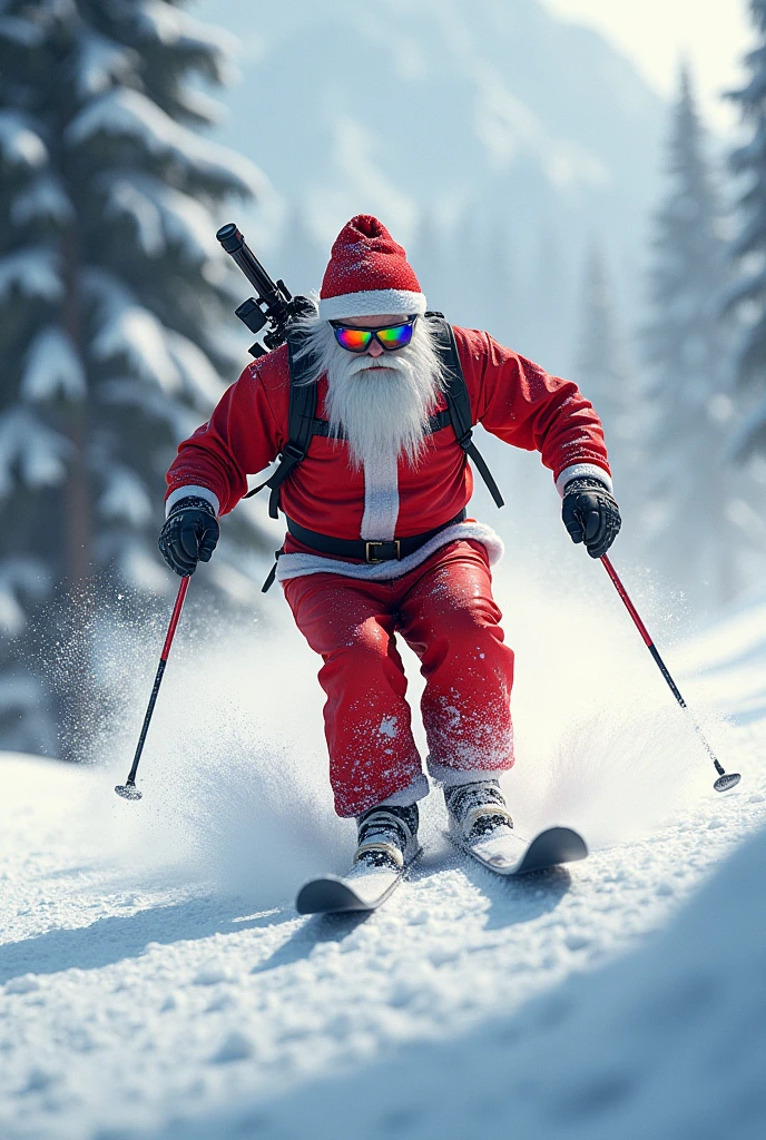 Theme：Ski Sprint, Santa Cruz costume, sunglasses, rifle, Snowstorm, 