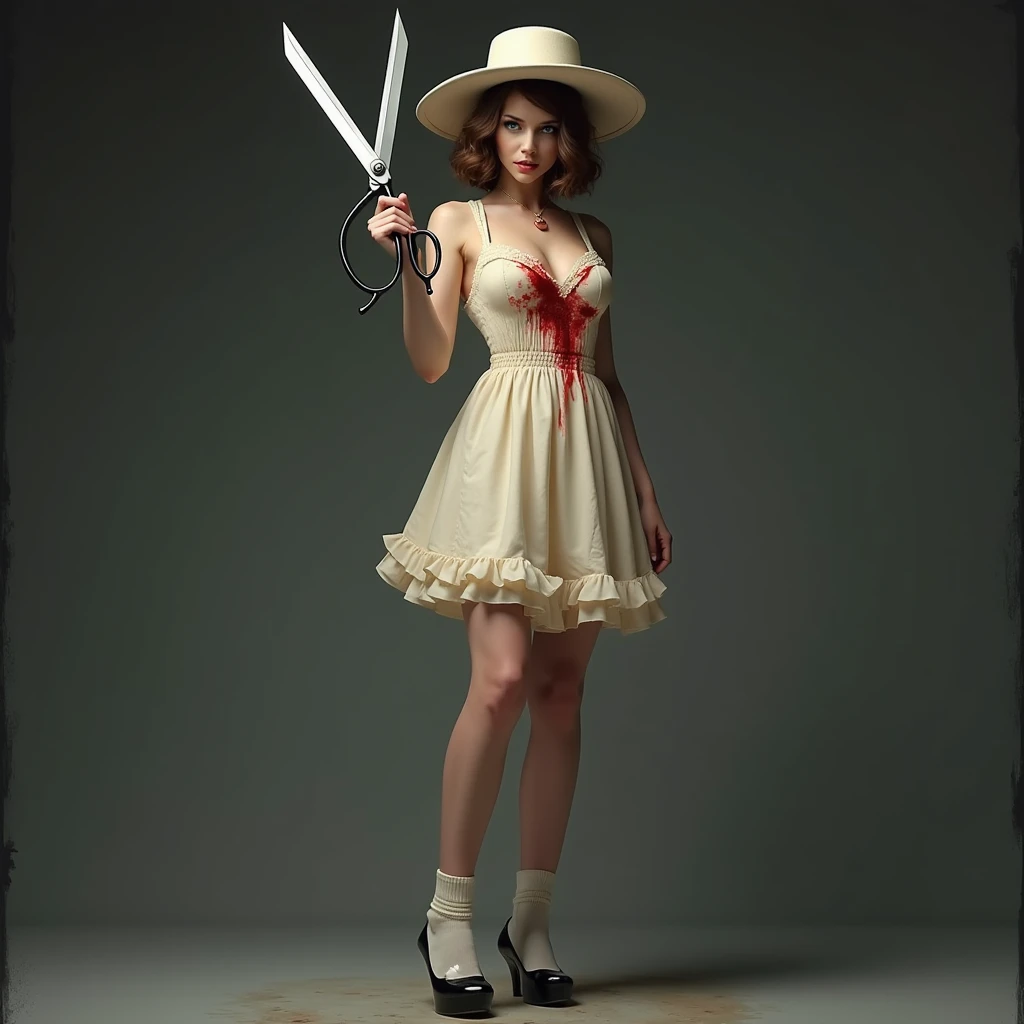 Women's Halloween with Blood Cosplay Costume Nurse Horror Zombie Dress Up Slim Long Sleeve Short Dress Girl Lady Slinky Dresses. Colour costume white. (masterpiece), best quality, expressive eyes, perfect face