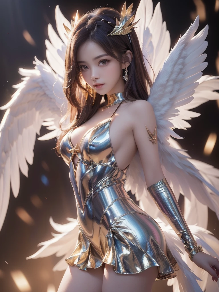 A young 15- yr old native australian girl with lovely charming face,( pale skin texture masterpiece), (smiling with exposed teeths showing)(perfect full body detailed anatomy), (Super accessories detailed), (meditating ), (perfect detailed bright sparkling eyes),( neck short wavy illuminating brown crystalized hair),((expose big hard erect nipples))(( exposed panty ))(legs wide open showing pussy line)(( Wearing transparent illuminating costume of an angel)),holding a treasure knife (( illuminating different lights covering the sorrounding atmosphere)) Has beautiful large white wings, The character solemnly praying, 7 different perspective view of that same girl & face profile sheet character style