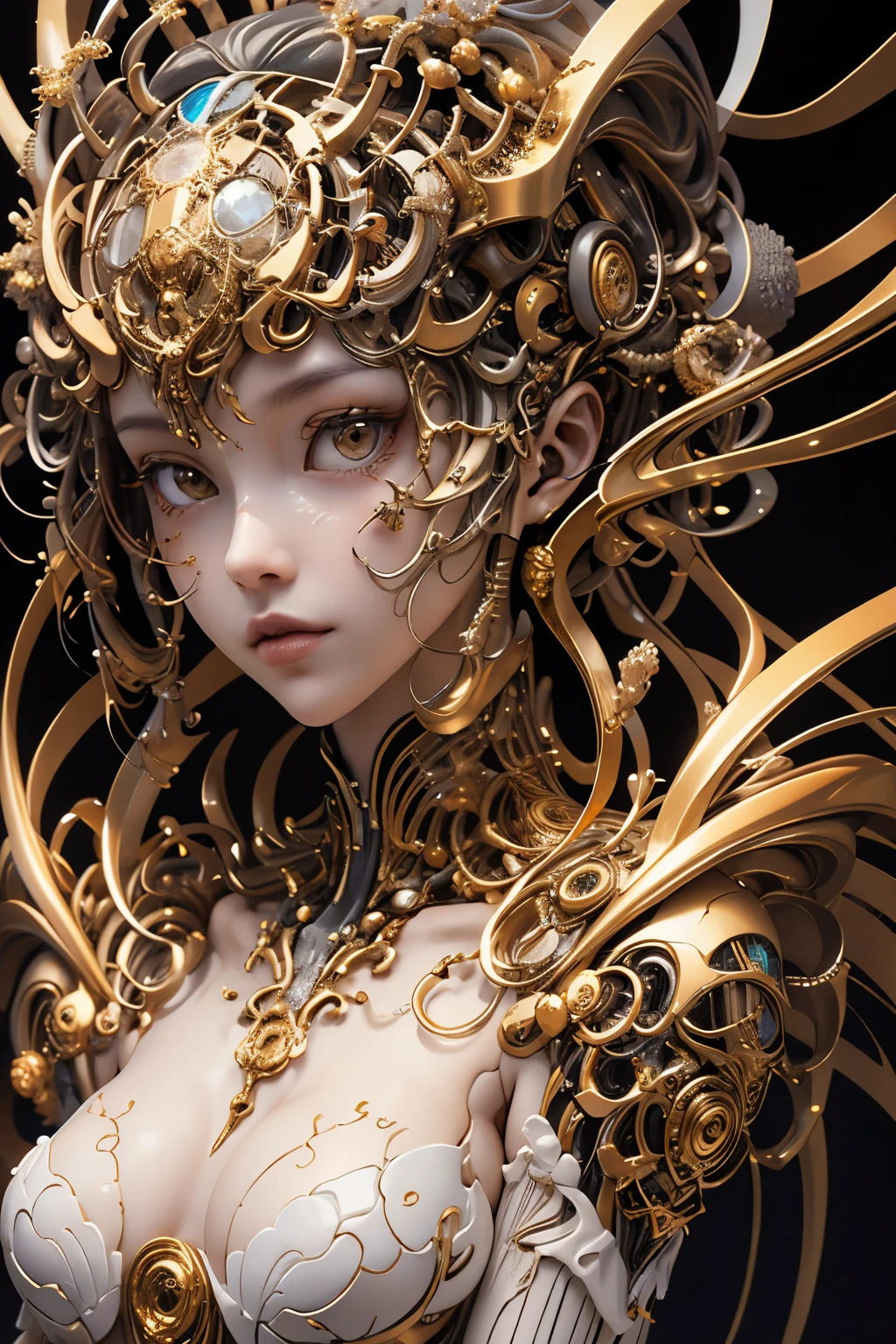 highest quality, masterpiece, High resolution, (Exquisite body: 1.5), Gorgeous face, (metal skin: 1.3), Intricate details, High resolution, wallpaper, whole body,
whole bodyショット, 1 Girl, Transparent robot body, Naked skeleton, tied to a transparent tube, (((((Gold and silver body parts)))), Pretty, beautiful, perfect face, Big eyes, Silver floating hair, Natural pose,
16k, High resolution, High Resolution, Depth Field, (Film Grain: 1.1), Book, Golden Hour, (Lens flare), Vignette, rainbow, (Color Grading: 1.5)