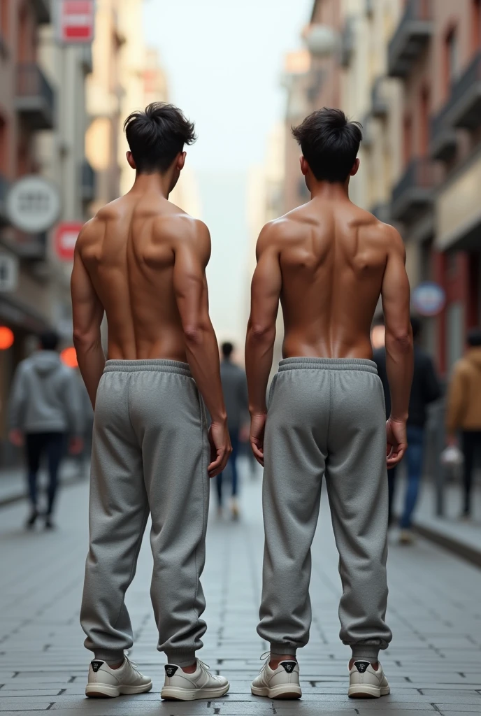 2 ager men , naked , beautiful, back view, whole body, looking over shoulder, 