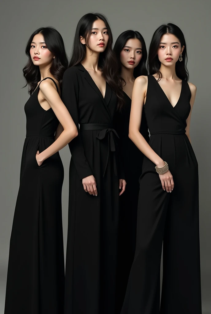 Four Korean white girls standing next each others while posing