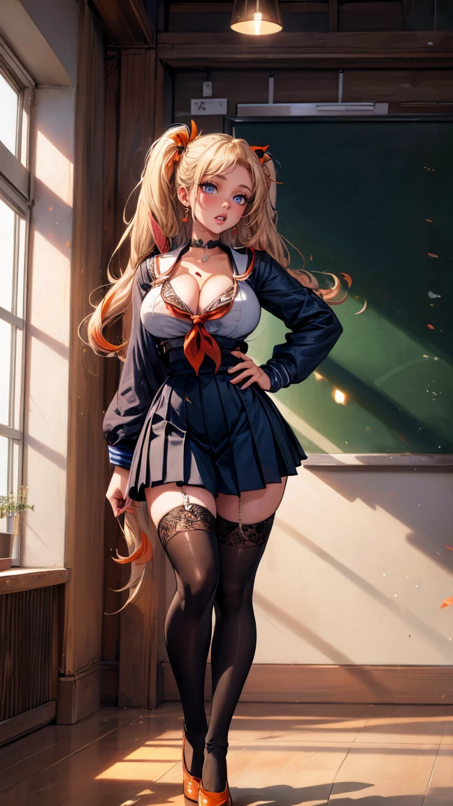 ((campagne)), ((crépuscule)), gros seins, jambes grasses, ((vue de profil)), ((buste)), ((profil)), ((haut du personnage)), ((assise)), ((perfect eyes)), (extremely fine and beautiful:1.1), (perfect details:1.1), (finely detailed eyes and detailed face:1.3), Enoshima Junko, sitting,curvy,sexy,teacher uniform, earrings,full-face blush,seductive smile, narrow waist, , blazer, shirt, pleated skirt, grey tightshigh, grey pantyhose