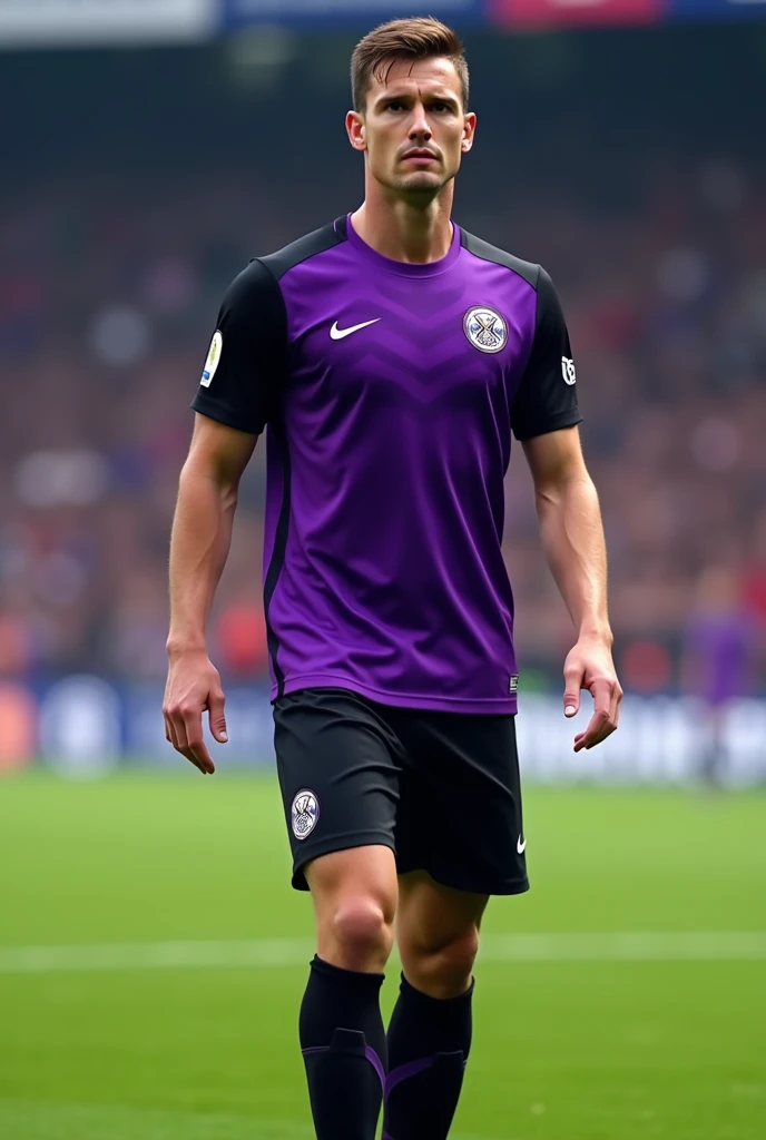 Soccer uniform with gray colors, purples and other shades