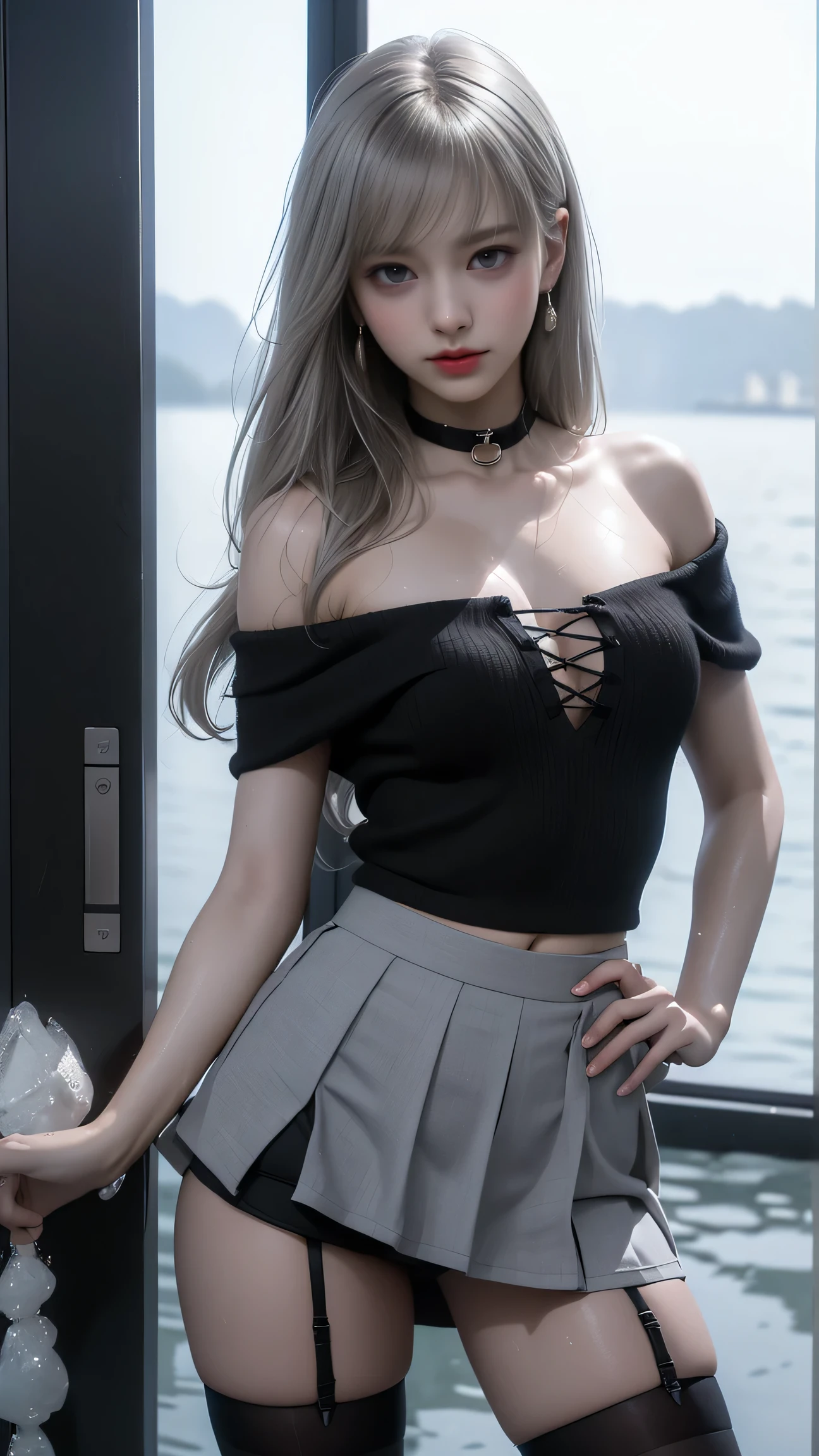 (random porn pose),(Highest image quality,(8k),ultra-realistic,best quality, high quality, high definition, high quality texture,high detail,beautiful detailed,fine detailed,extremely detailed cg,detailed texture,a realistic representation of the face,masterpiece,Sense of presence),sweater,tight mini skirt,stockings,Engineer boot