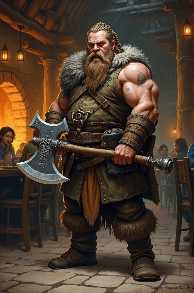 angry viking fighting battle in beer pub