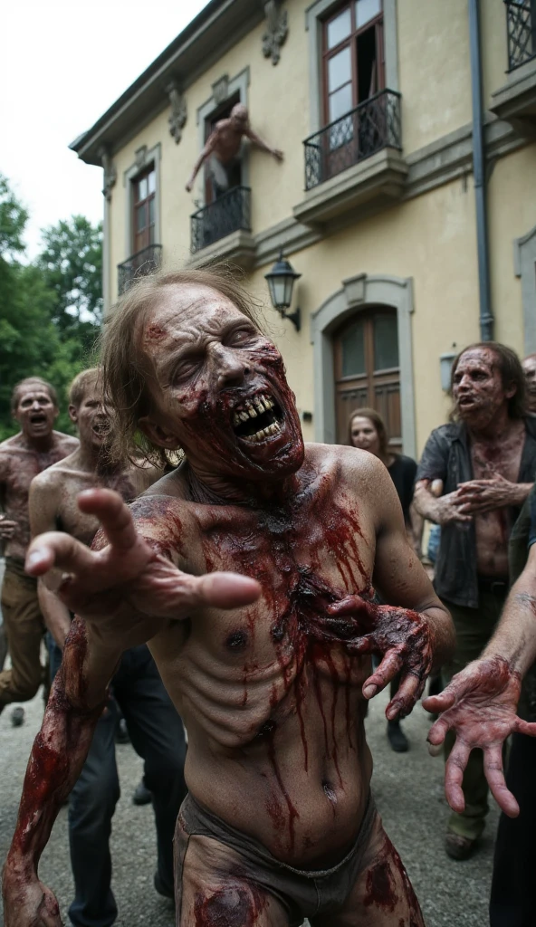 zombies are walking through a field of people with their mouths open, horde of zombies, zombies attack, zombies apocalipsis, zombies, towering giant made of zombies, zombie horde, desolate with zombies, zombie in horror concept art, zombie arms out in front, zombie ghouls, zombie's, undead soldiers in background, walking dead, zombie with white eyes, zombie, realistic image, 16k resolution