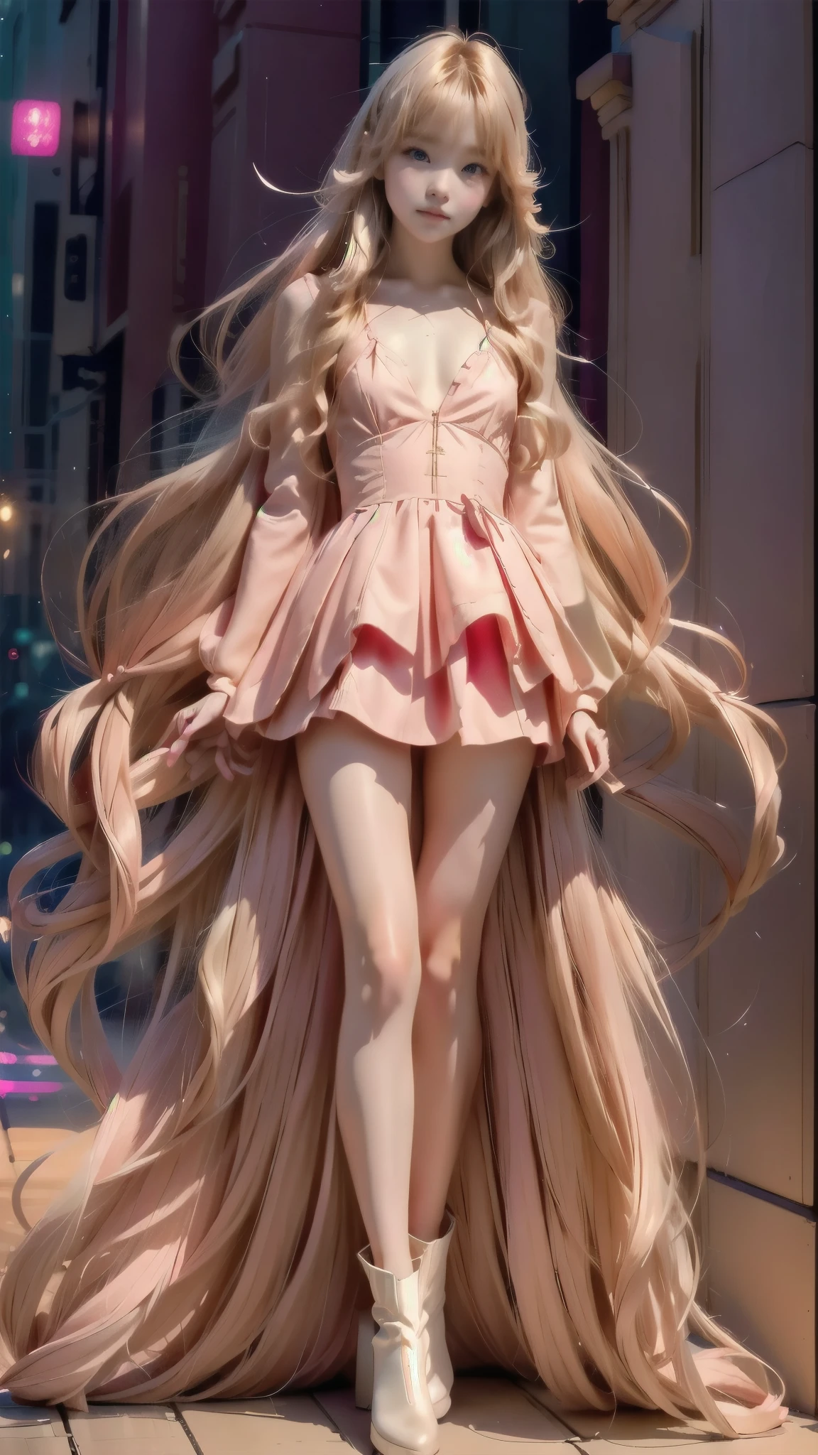 （pink background:1.5），barbiecore，A princess，（ long golden hair :1.5） long golden hair ，Daughter，delicate face，a very thin waist，plumw， Sexy Long Legs ， Awarded， golden hair，standing，pink background, 
 high definition 、 high image quality、In 8K、Realistic live action、 live shooting 、 top quality、masterpiece、 Mastepiece、( soft saturation :1)、( depth of field:1.2)、(Ray tracing:1.2)、Photographed from diagonally above、((at night)), City night view、 Cyberpunk Tokyo with a beautiful neon background 、City night view、Neon Light、 headlight light 、 dynamic camera angle 、 dynamic camera angle 、Strong winds、 Big red bike that runs through the city at night 、(( driving with traces of light :1.2))、 A young woman in a red dress sitting on a big red motorcycle, Shy and cute face、 cute face、(Red dress:1.2)、( red short skirt :1.3)、 detailed background with white knee-high 、(Red Boots:1.2、Draw the toes:1.2)、perfect hand、Perfect legs、Perfect legs首、Perfect legs指、Perfect legs指、 perfect heel :1.3、(( grab the controller with both hands :1.2))、 lean forward 、Place one &#39; upper body full body, Naked from the waist down:1.2、 Sit on a Ducati Panigale V4 , Ride a Ducati Panigale V4 ,  sci-fi style bike ,  sci-fi style bike ,  Ducati Panigale V4 Motorcycle Rider ,  How to ride a Ducati Panigale V4 , ( left and right Draw a rearview mirror :1.3)、 headlight glowing blue 、 female biker photo , Motorbike, motorcycle displacement :  Ducati Panigale V4 details 、 motion blur 、 white smoke from tires :1.2、
([long hair hair]:1.8), (full body:1.8), (upper body up:0.3), (hyper realistic:1.4), (realistic:1.3), (best quality real texture skin), Detailed eyes, detailed face, PERSEPHONE, persephone, (SFW:1.5) Hyperrealistic, LESS saggy breasts, (SMALL BREASTS:1.5), (HUGE LEGS:1.5), (LESS THIGHS:1.5),  perfect legs ,  perfect legs , pernas added, pernas added e perfeitas,  shapely legs, toned thighs, pernas added, Smooth thighs. ( erotic pose :1.5), (thick eyebrows:1.2), (big purple eyes:1.2), ( ultra detailed eyes:1.4), ( high resolution eyes :1.1), ( ultra detailed skin texture :1.4), (Beautiful toned body:1.1),  cameltoe