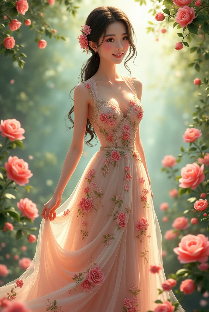 drawing with flower dress and tiara on head
