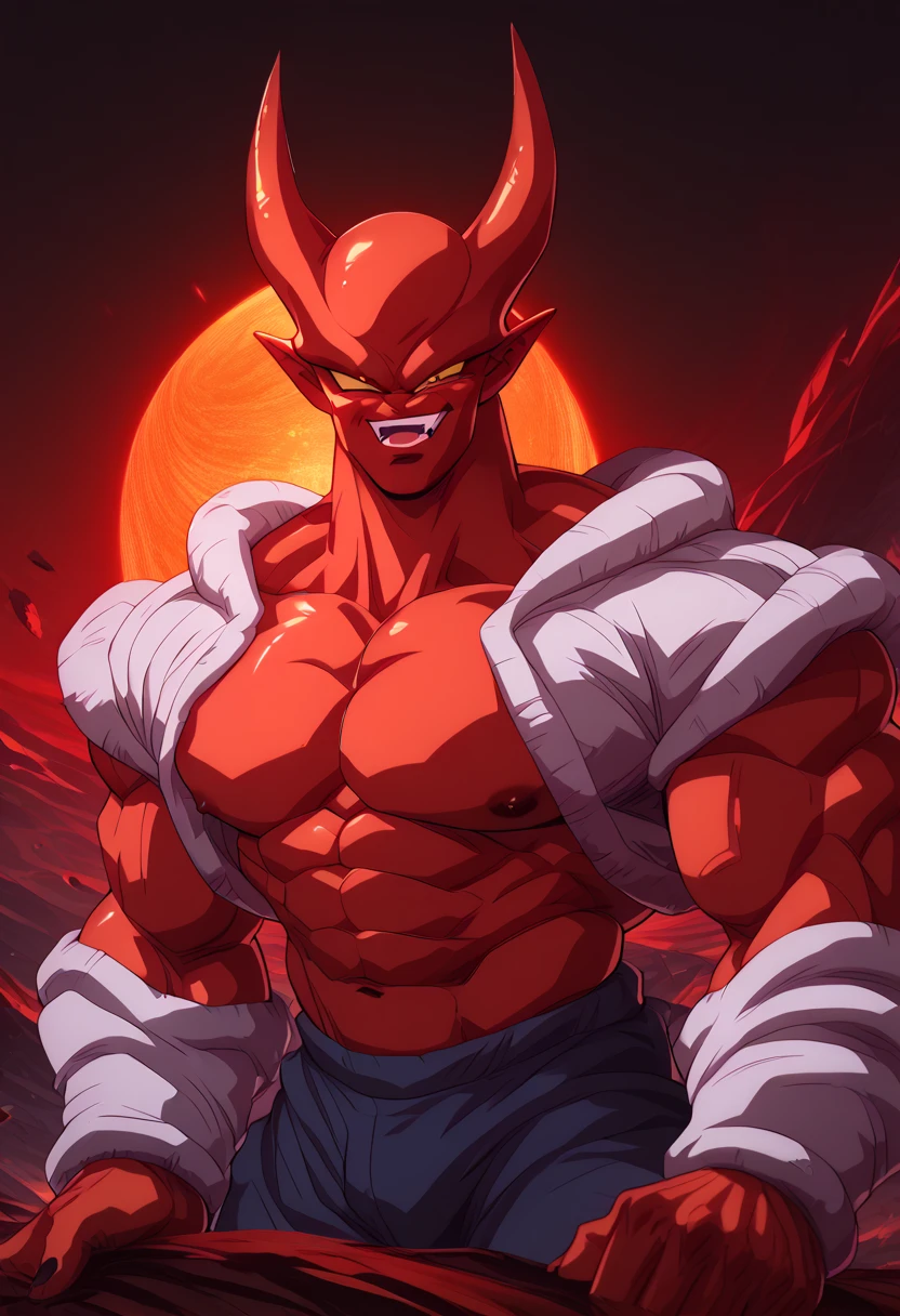 Janemba,DBZ,demon,buff,muscular,gay,big neck,red skin,sexy,horny,inspired by the style of 90’s animated movies 