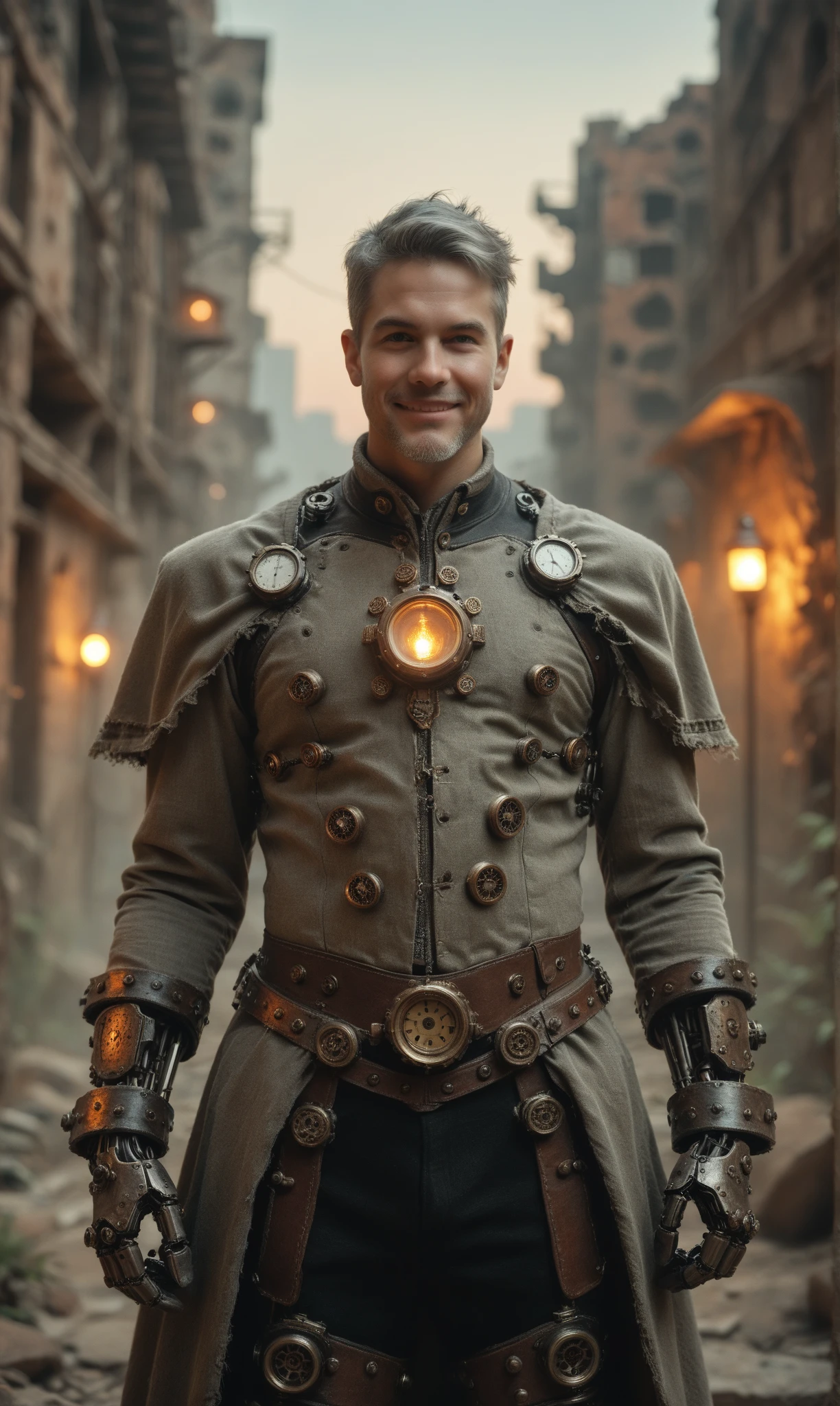 Elon Musk in the steampunk at the party, he was on a barbecue, barbecue grill, happy smile, beige leather, super fine, super sharp, long russet hair braided, 8k, (very detailed: 1.5), full body photo, 20 megapixels, canon eos r3, delicate skin, fking_cinema_v2