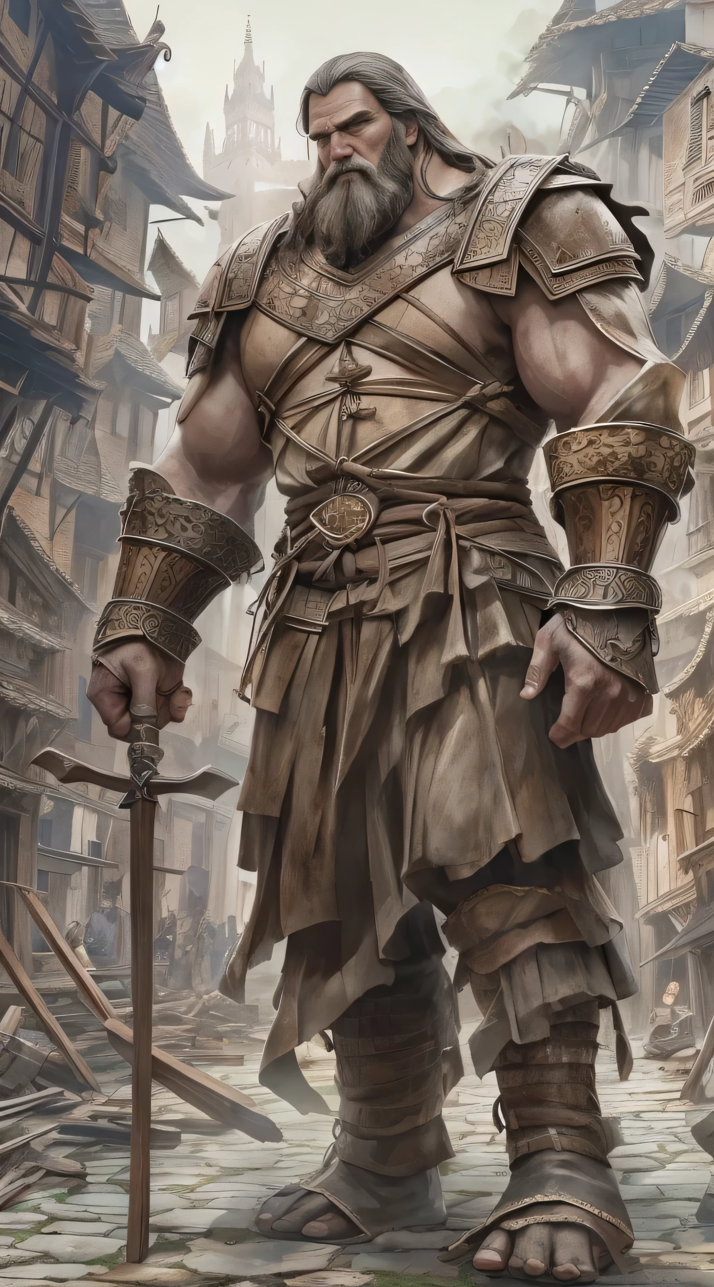  images of giants high-definition images of medieval towns Giants taller than ，whole body,  HD Art Style, Battle a medieval town 　 buildings have exhausted their destruction。