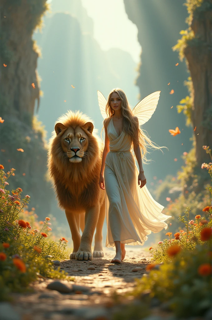 Super detailed beautiful girl, With the fierce lioness, Cinematic, Cinematic light, Realistic, 3D rendering of, Highly detailed face, Highly detailed, Realistic looks, Lifelike, Realistic girl, highly detailed hair, highly detailed surreal vfx,oc rendered,Shoot with 70 mm - AR