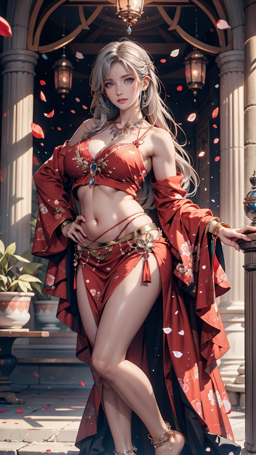 (best quality,4k,8k,highres,masterpiece:1.2),ultra-detailed,realistic:1.37,character:illyasviel von einzbern,female,beautiful detailed eyes,beautiful detailed lips,extremely detailed eyes and face,long eyelashes,mature adult,MILF with good curves,white hair,slender body,graceful posture,stunning outfit,red silk dress,flowing fabric, standing in a lush garden,lush green grass,colorful flowers,scenic background,soft natural lighting,vivid colors,painting-like quality,anime style,happy expression