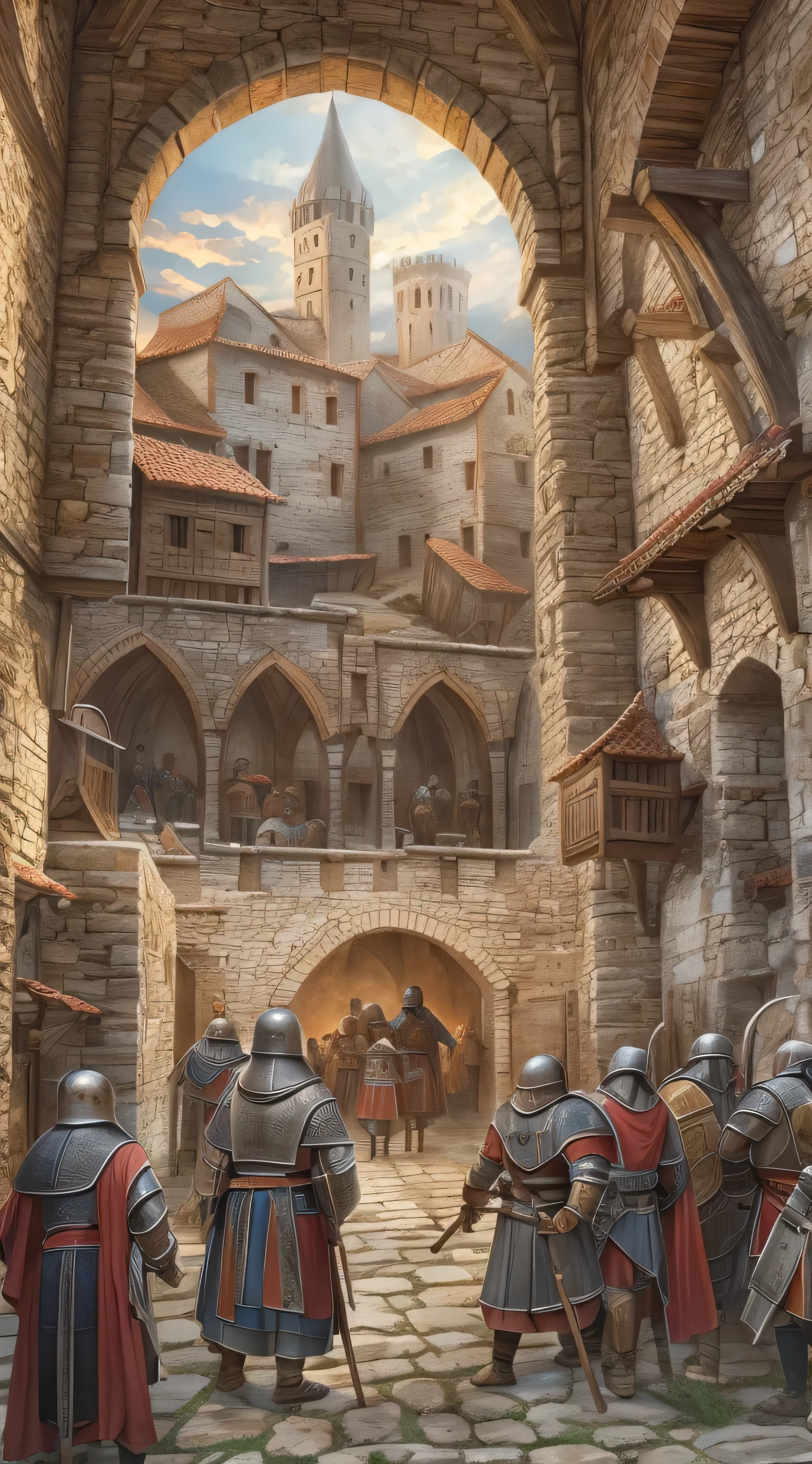  images of giants high-definition images of medieval towns Giants taller than ，whole body,  HD Art Style, Battle a medieval town 　 buildings have exhausted their destruction。 with Crusader soldiers。