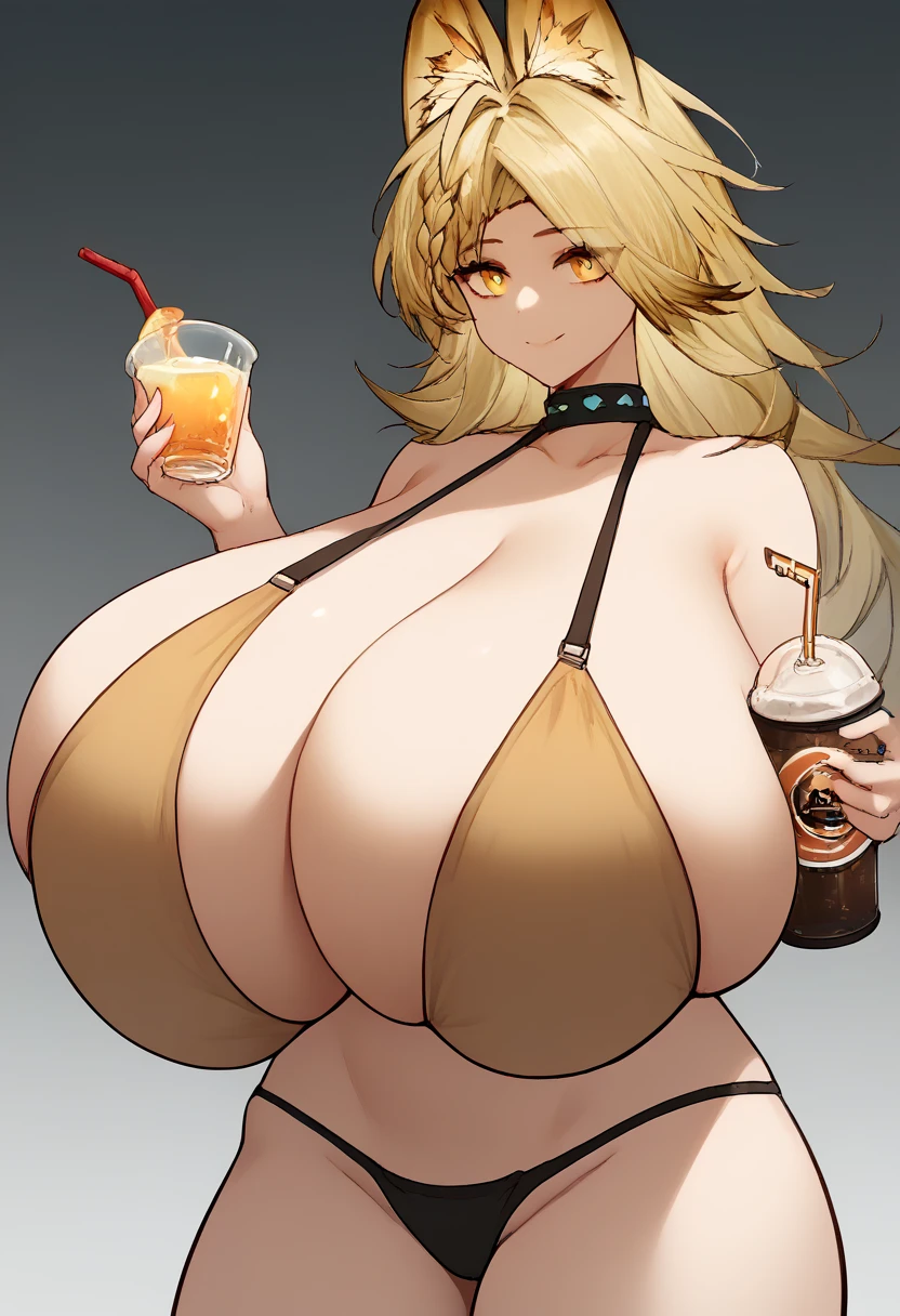 score_9、score_8_up、score_7_up、source_anime、Alone、 1 girl、Quercus _arknights, ((((Gigantic breasts), cleavage, , Long chest, breasts sagging to the ground, Breasts big enough to touch the ground,sea, white skin,Fair skin, Peeking at Viewers ,fullbody,Sideboob,Secretly taken photos, Dwarfs with Boobs ,Naked woman seen from the side,Bikini, Standing , Paisuri,I have a drink between my breasts