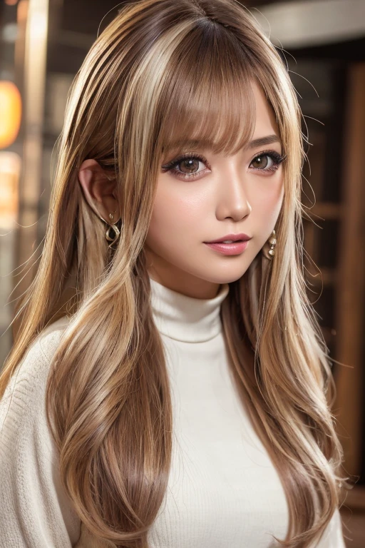 Layered Bob Hairstyle, (blonde hair, The inner color is red:1.2), She is beautiful, Glowing golden eyes, masterpiece, Highest quality,(Realistic: 1.4), Ultra-high resolution, Unity 8k, (Beautiful and beautiful eyes:1.6), Symmetric, Highly detailed face, Perfect lighting, (Perfect hands, Perfect Anatomy), (Urban Background:1.3), ((Maxi knit dress and leopard print fur coat 1.3)), (Browsing Caution:1.3),