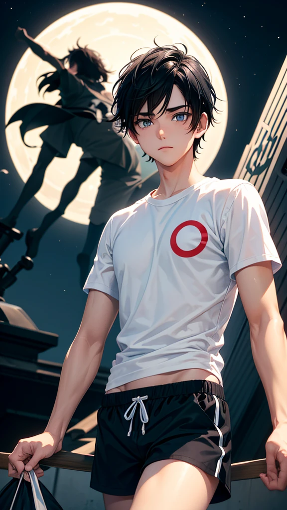 ,Shota,Boyse are no clothes on the upper body,Barefoot,Robotic Arm,Mecha Style,Red Mecha,outdoor,HD,4K,nude
