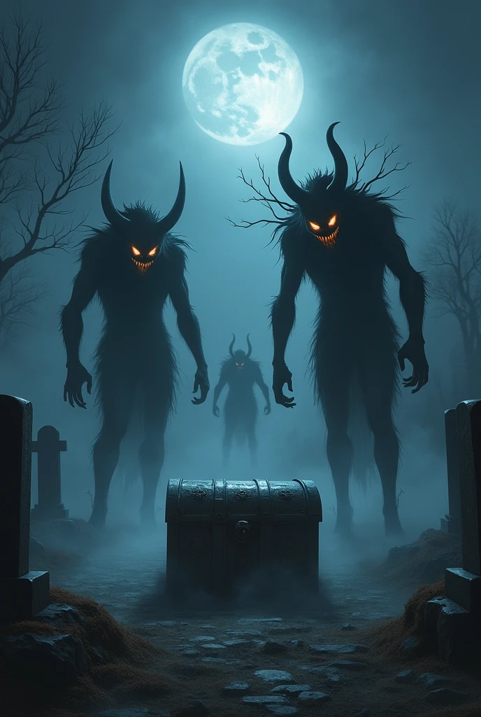 Demonic wake with terrifying creatures at night.
