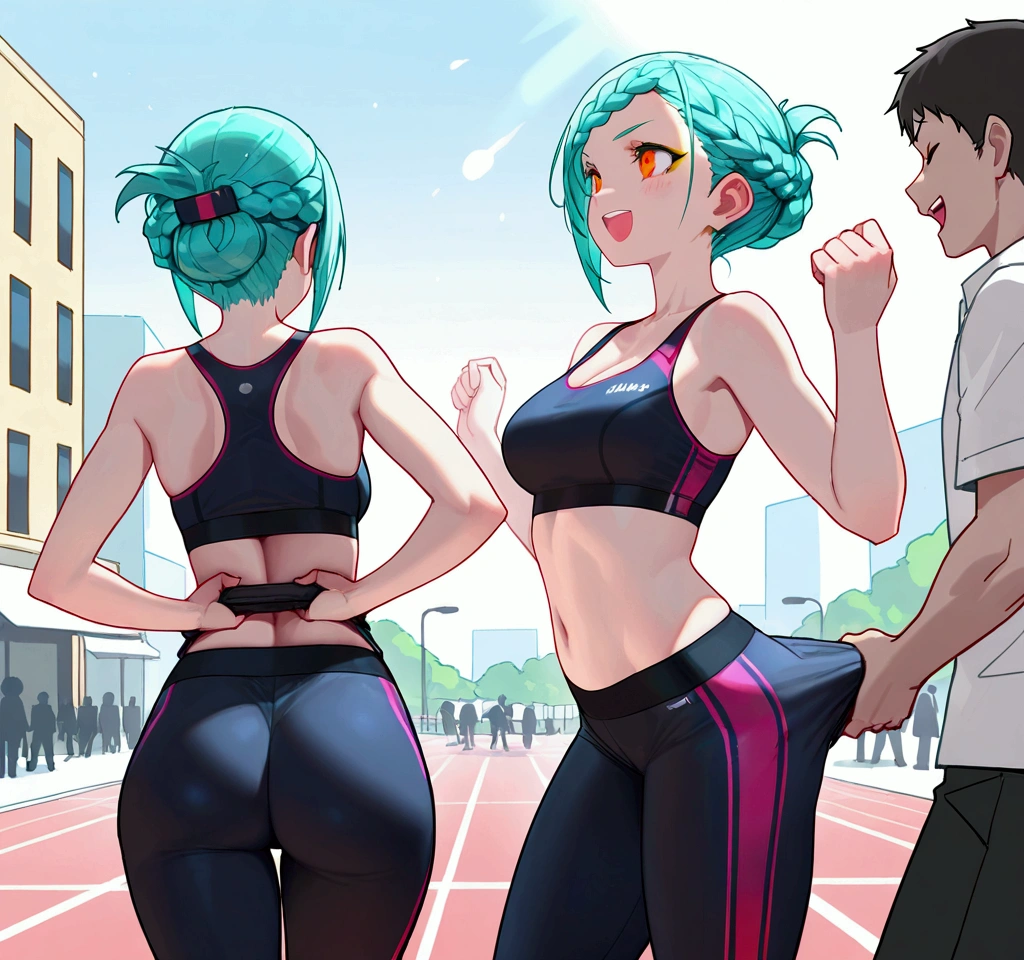 Anime, gym wear, African girl, green hair