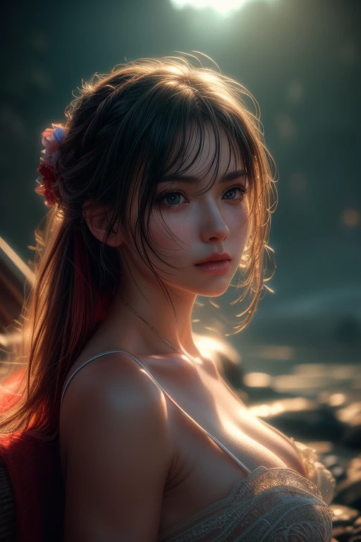 (best quality, ultra-detailed, photorealistic: 1.39), bright and vibrant colors, studio lighting, romantic expression, Just a girl on fire