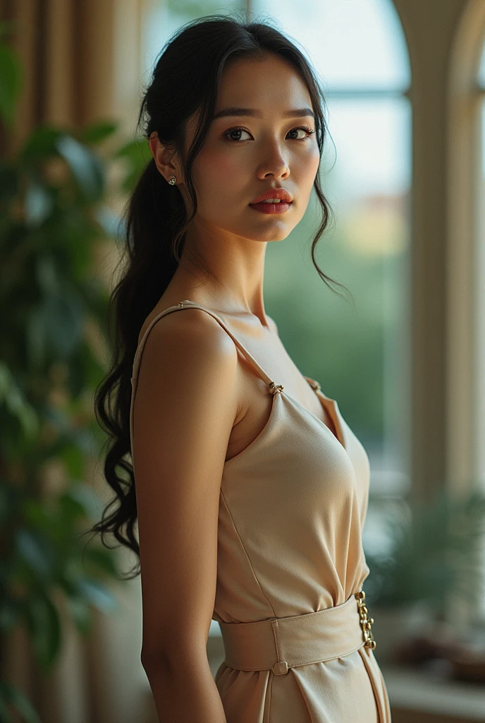 (((HD photo))), ultra high res.photorealistic:. 1.4, UHD1 girl,beautiful detailed eyes,beautiful detailed lips,extremely detailed face,long eyelashes,medium:oil painting,soft lighting,impressionistic style, gradient colors,beautifully shalwar kameez dressed,wistful expression,standing with one hand on the window frame,gentle breeze blowing her hair,warm sunlight streaming through the window,green plants visible outside the window,soft curtains framing the girl,peaceful atmosphere,serene and tranquil ambiance