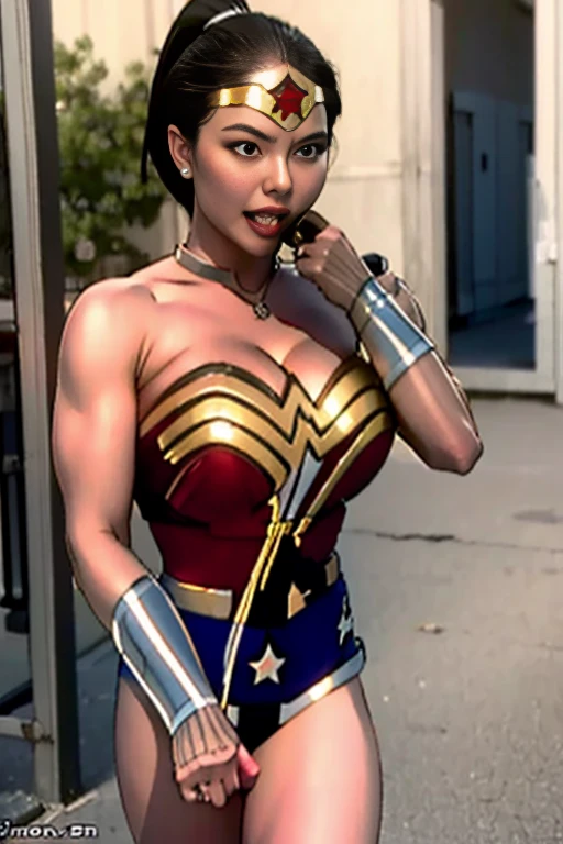 (  top quality ), ( wonder woman), (Overall view)      beautiful sexy young woman doing fellatio {x} , 30 years old,       toned musculature    ,  Cool and charming     ,  sharp eye, Big Breasts, Kamen Rider costume