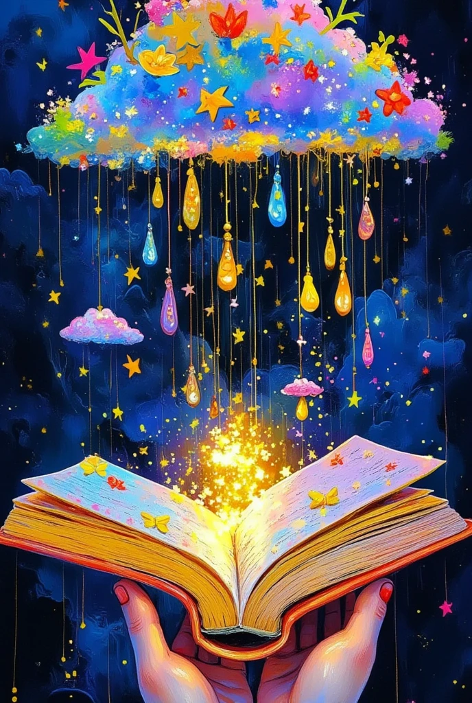  A magical ancient book ，Yellowed paper，Expand， Written by a green glowing tree，Holographic projection，Colorful fantastic light ， Mysterious and shocking atmosphere ，Deep background， Fantasy combined with reality ， HD