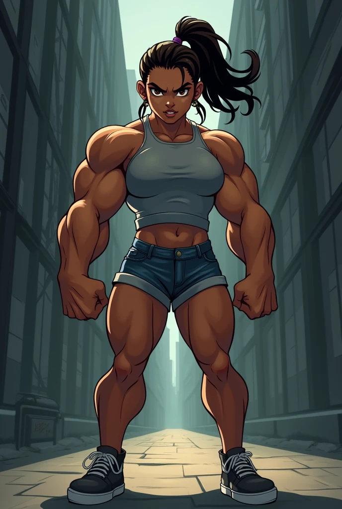 pale skin black hair yellow eyes, solo, (((small breasts))), navel, abs, long hair, midriff, ((torn clothes)), bruised, bruises, ((bleeding)), ((bruise)), (tears), crying, (tan), (((((muscular))))), (((((thick thighs))))), (((black dress)))