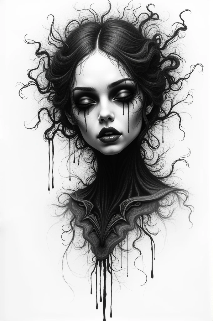 drawix8 demon girl with a black rose on her chest, hell in the background, masterpiece, unusual expressive shot <lora:drawix8:1>