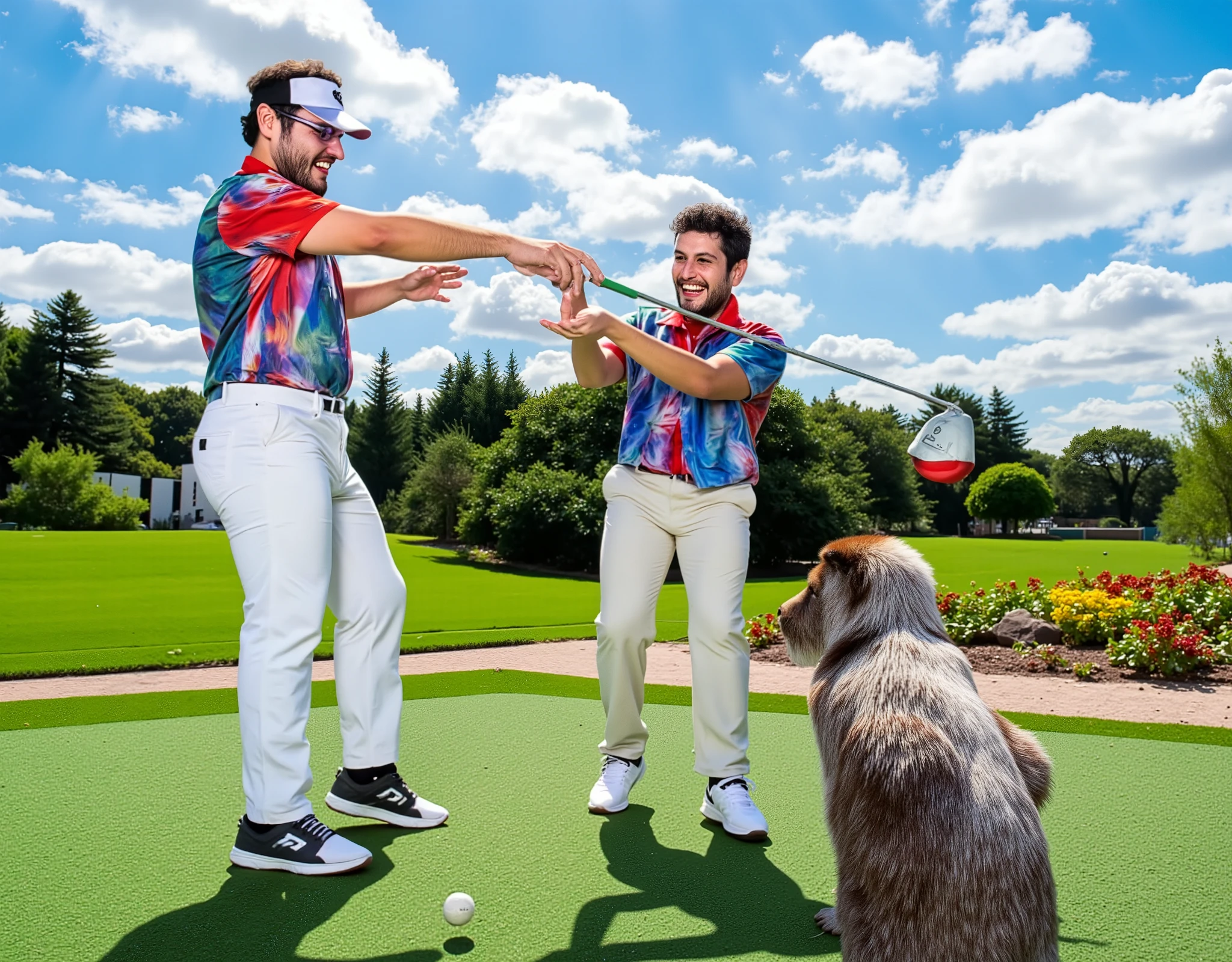 a photo of marlongobierno20 and adrianm playing golf in a sunny day afternoon with a monkey