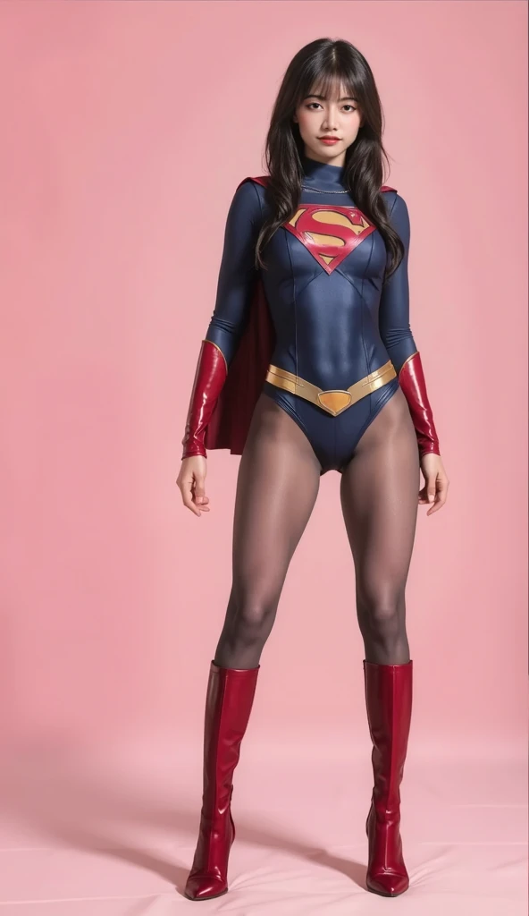 No background、(((Beautiful legs in black tights.)))、(((Legally express the beauty of your smile)))、((((Make the most of your original images)))、(((Supergirl Costume)))、(((Beautiful Hair)))、(((suffering)))、(((Please wear black tights....、Wear red boots)))、((Best image quality、8k))、((highest quality、8k、masterpiece:1.3))、(((Preserve background )))、Sharp focus:1.2、Beautiful woman with perfect figure:1.4、Slim Abs:1.2、Wet body:1.5、Highly detailed face and skin texture、8k