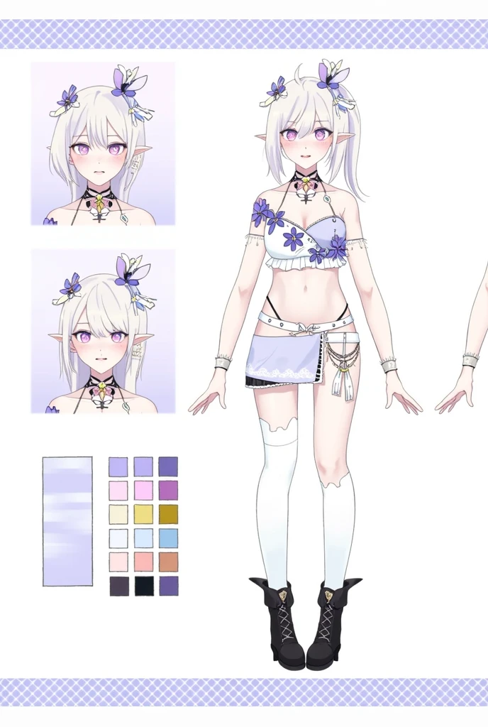 anime girl in a dress and hat with a flower in her hair, clear outfit design, new costume concept design, full body concept, outfit design, fashion concept art, ( ( character concept art ) ), elf girl wearing an flower suit, detailed full body concept, costume desig, official concept art, !dream concept art, full body adoptable