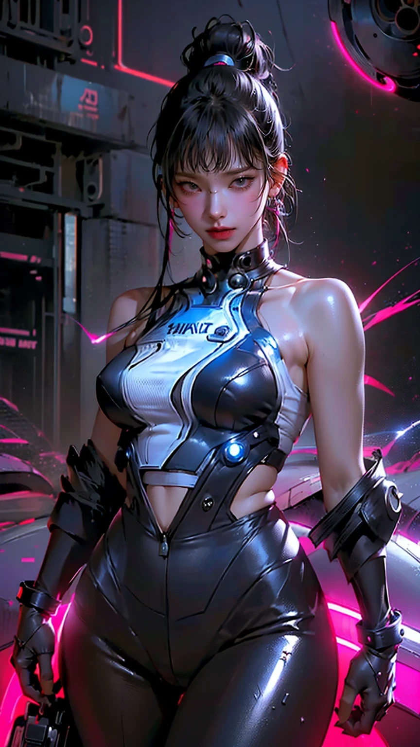 ( Masterpiece :1.2, top quality, top quality,Very Details:1.2),8k, wallpaper,( one woman),( future female SWAT team members ),( Very Fitted Black Tactical Bodysuit),( tactical headset),( tactical holster ),(Tactical hand bag),break(serious),( ponytail),( black hair ),( beautiful face),( beautiful eyes ),( beautiful eyes ),(Very Detailsな顔),( VERY DETAILS WOMAN'S HAND),(Muscular),( sexy),(Big Breasts),(thick thighs),( beautiful body),( The background is a futuristic city's neon street :1.6),( cyberpunk :1.0),(((hand, Details,perfection,perfectionion,hand))),(Beautiful female hand),(Accurate hand drawing)