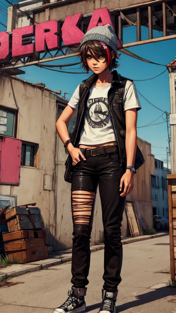 1 girl, Permanently installed,aldult, thin and long, buzz clip, punk girl, mad max,(disheveled:1.4),