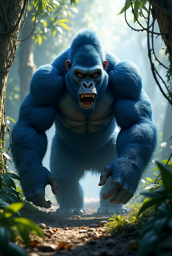 Blue gorilla, blue plain background, angry , logo , weak, noble, mysterious ,