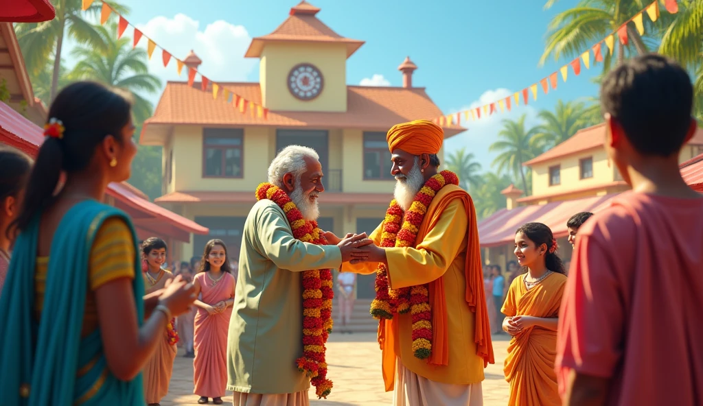 Boy and girl young couples holding hand of modi and Yogi in public 

