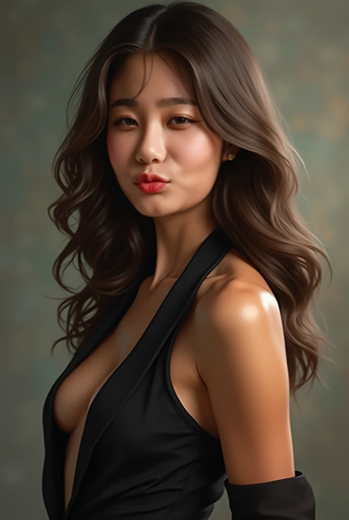 Lucy Liu painting on an oil painting and naked with a smile