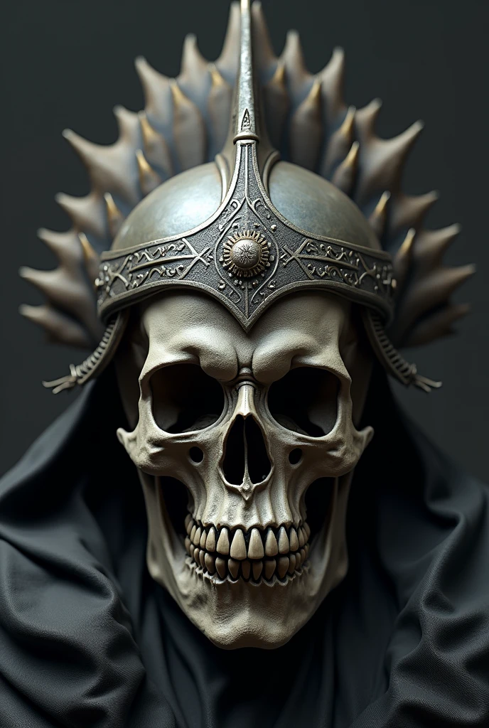 vectorized drawing of a skull with ornate beard on a dark background, War skulls, with a crown of skulls, fantasy skull, sacred skull, adorned with skulls of angels and demons, Projeto de caveira para um escudo de moto clube, crown of skulls, death skull, skull and bones, morphing skulls, sacred skulls, skulls around, altamente detalhado, Preto e branco, bordado, cruz de cristo na testa
