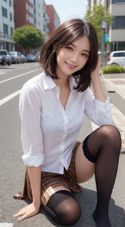squatting, spread legs, Woman in a suit, ((Random age woman between 18 and 25)), Big breasts, Dark brown hair color, Hairstyles with bangs, Hairstyles by length, (8k, RAW photo, Best quality , Tabletop: 1.2) ), , (Realistic, Realistic: 1.3), Cityscape, Daytime, Sunny Morning, Professional Lighting, Photon Mapping, Shirt, ((squatting, spread legs)),(Woman in a Suit,) Silk Suit, Pencil Skirt, Tight skirt, ((Delicate photo)), (RAW photo), (Table top: 1.25), (Best quality: 1.6), (High resolution: 1.5), (Real: 1.75), 8K resolution, Canon EOS R5, 50mm, absurd, super detailed, cinema writing, viewing warning: 1.1, smile, (random colored sexy panties),(from the front:1.9),from below