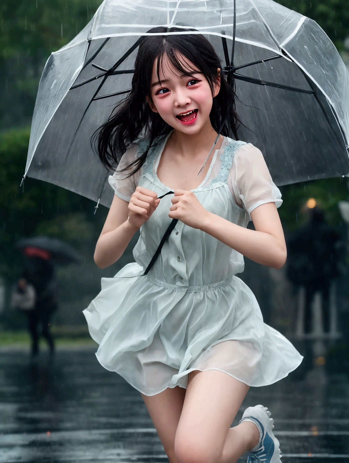 songkran,Wet roads , soaked through,drenched, Dripping, Wet Face,Wet clothes, Wet Skin, Wet Hair,A young woman with a cute face like an idol,chest,((chestの谷間)),(Maid clothes),(((Water-soluble clothing))),cling,RAW Photos,Genuine,Genuine,High resolution,RAW Photos,masterpiece, Genuineistic, beautiful