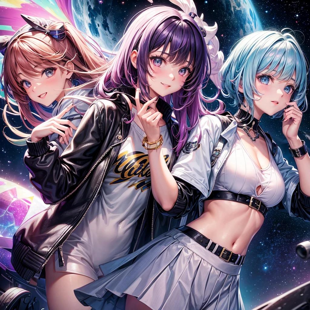 best quality，，smile，blazer，swimsuit，nepal，High-dimensional beautiful girl，leather jacket，Multidimensional beautiful girl，複数人のgirlが描かれている，They are hugging each other，Colorful，Different world，girlの集団，JK，Swimwear，bikini，girl，Sexy and cute，New generation，Evolution of fashion，middle School girlultiple girls are depicted,harem，idol group，starry sky background，photo shoot，long hair，wearing a cardigan，beautiful girlの国，girl&#39;s paradise，highest quality，big breasts，leather jacket，happy girl,horny girl，Blue eyes，Beautiful Perfect Face，perfection，standing position，She has her bangs down，fur jacket,Beautiful eyes，smooth hair，perfect eyes，beautiful girl，Angel Girl，multicolored hair colors，naughty girl，beautiful，High-dimensional beautiful girl，Multidimensional beautiful girl，gathering，Group、，