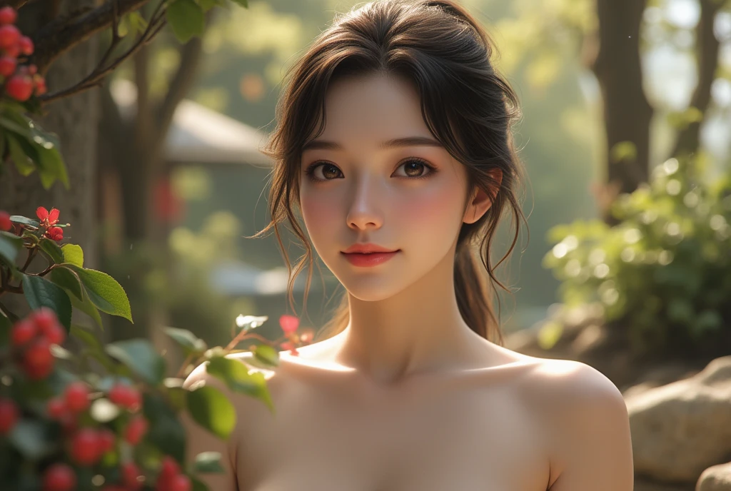 ``Anatomically correct'' ``A real and beautiful 25-year-old woman'' ``Ponytail'' ``Real and beautiful thin face'' ``Nude nude'' ``Based on sunlight from the front'' ``Real and beautiful female genitalia'' ``Real "Facial features" "Realistic" "Nipples" "Areola" "Big breasts" "Sexy pose" "Sex pose that attracts men" "Cute smile" "Pose in a flower field in full bloom" "Yoga pose" "Pear-shaped butt" ”